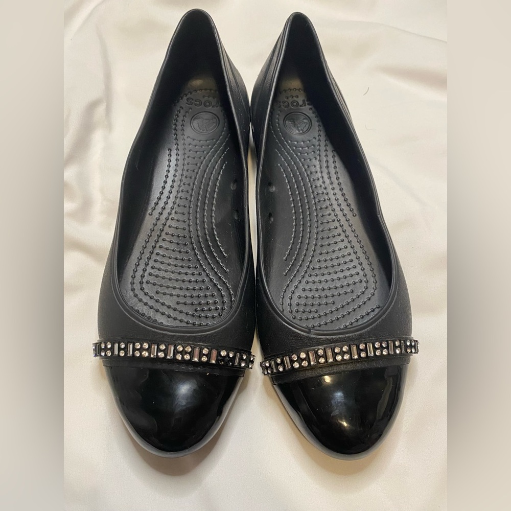 Crocs | 10W Rhinestone Cap Toe Ballet Flats Black